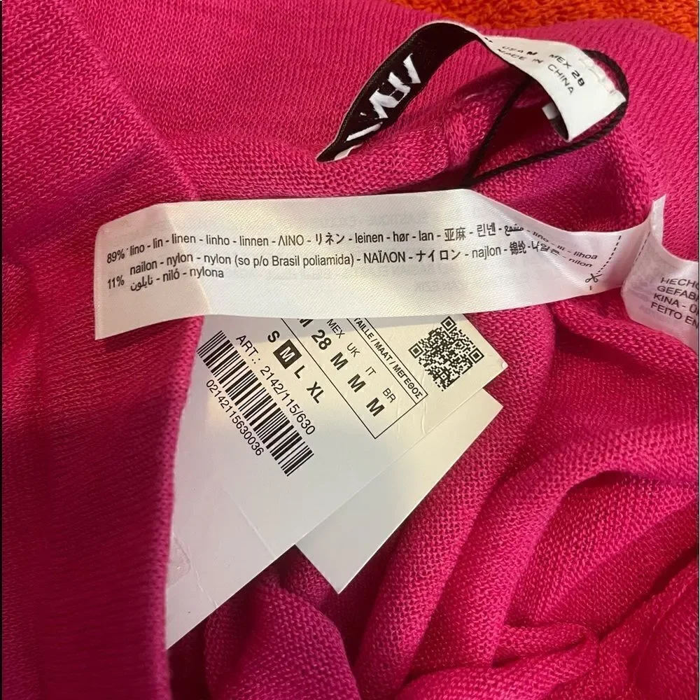 ZARA High Waist Hot Pink Linen See-Through Pants.Size M